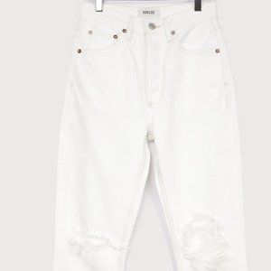 Agolde | Riley White Distressed High Rise Straight Cropped Jeans (Size 27)